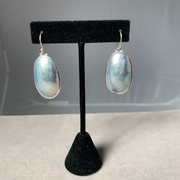 Silver & Light Green Shell Earrings - Picture 2 of 3